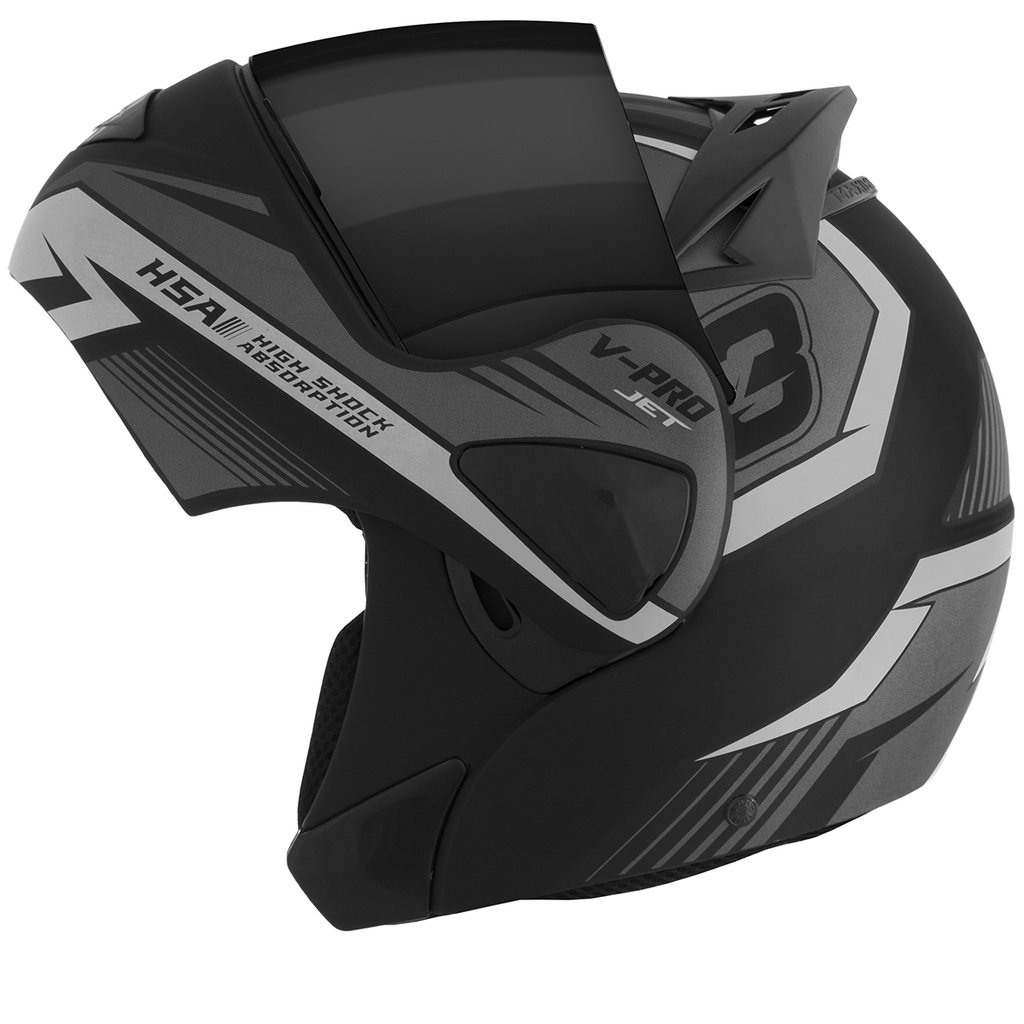 Capacete Moto Escamoteável V-Pro Jet 3 Robocop Masculino Feminino Pro Tork Fechado Com Viseira Fumê