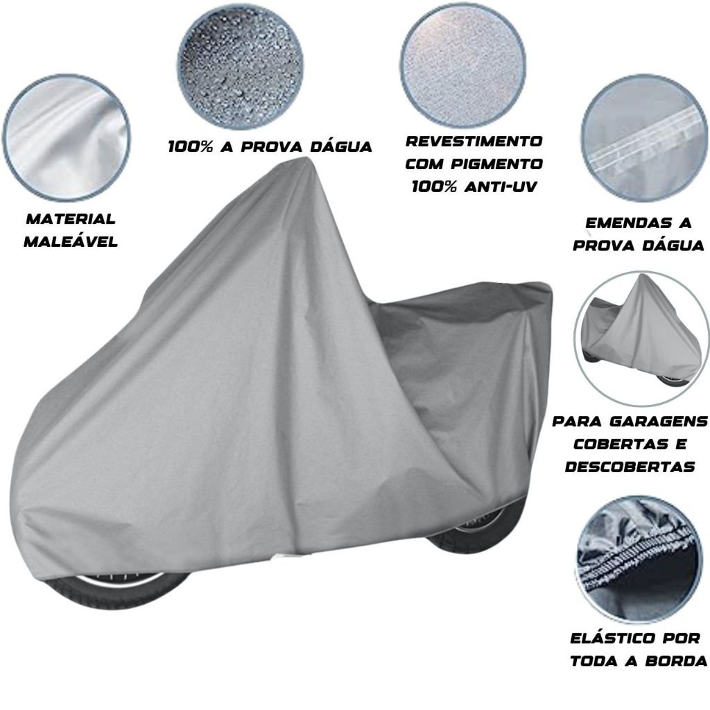 Capa Pra Moto Forrada 100% Impermeável UV-BLOCK Protege Sol Chuva Lona Proteção Anti-UV