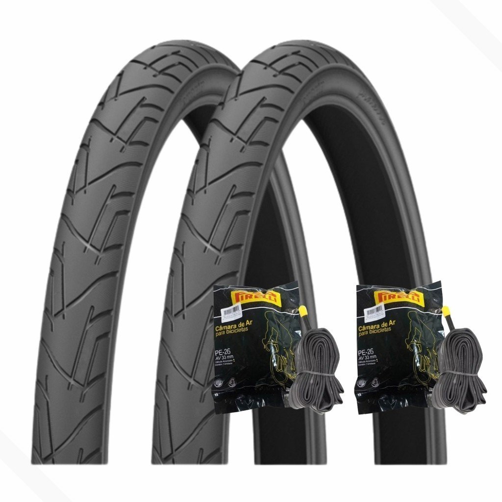 KIT PAR DE PNEU PRAIEIRO SLICK 26X1.95 + CAMARA 26 PIRELLI 50-559 ARO 26 Mountain Bike MTB
