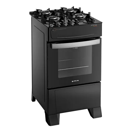 Fogão 4 Bocas Atlas Atenas Glass Com Mesa De Vidro E Acendimento Automático A Gás Com Forno De 50 Litros Preto Bivolt 127/220v Preto 127/220v