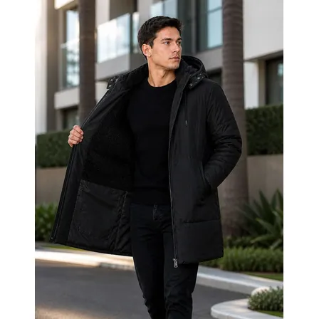Sobretudo Masculino Jaqueta Puffer Bobojaco Comprido Capuz