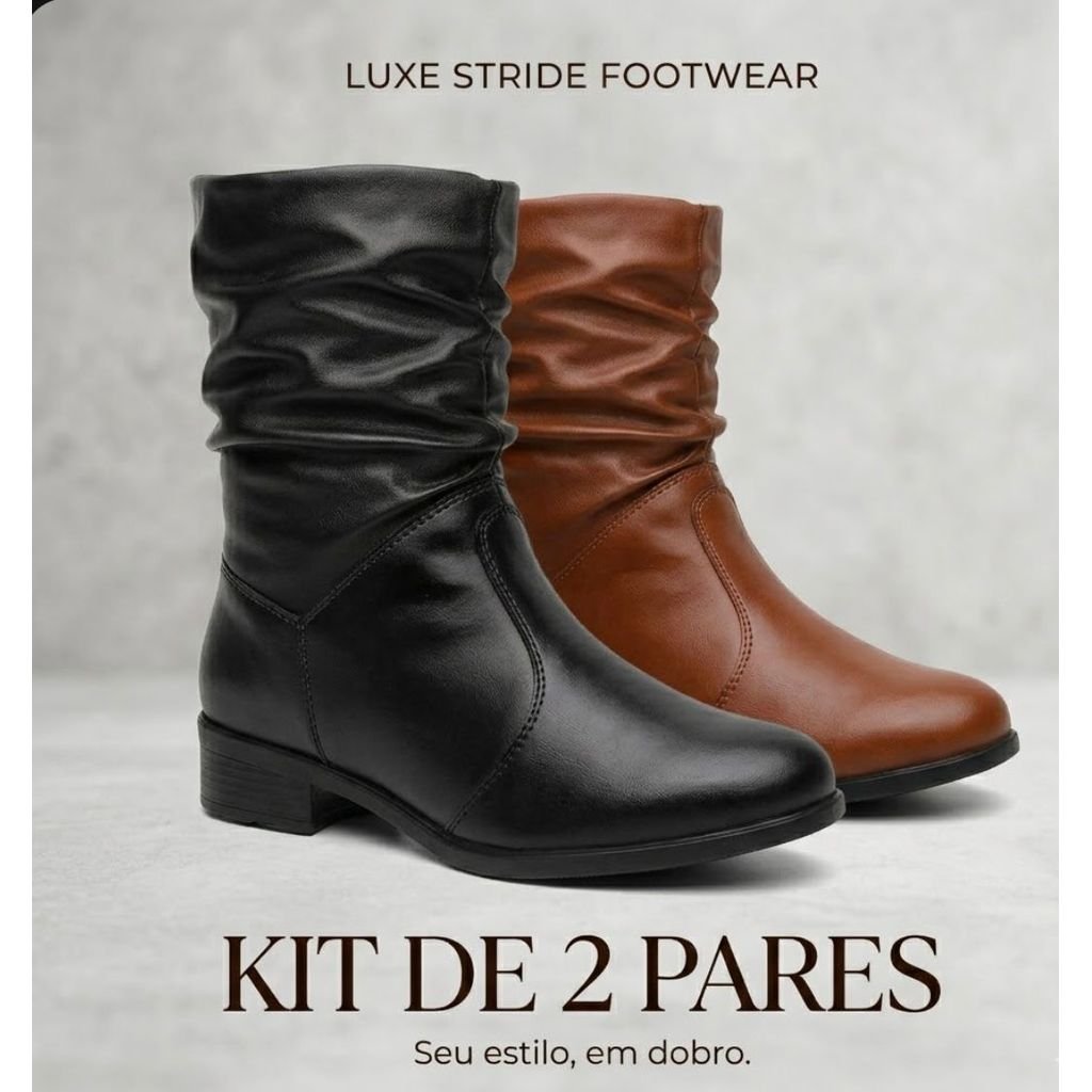 Kit 2 Pares Bota Feminina Cano Enrugado Saltinho Moda Rodeio Blogueira- Oferta!