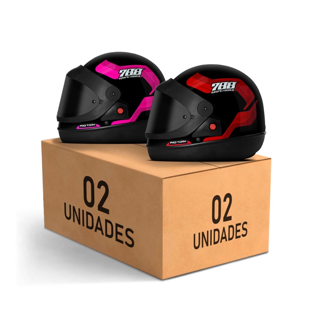 Kit Capacete Moto Masculino Feminino Pro Tork Sport Moto 788 Viseira Fumê Automático Vermelho
