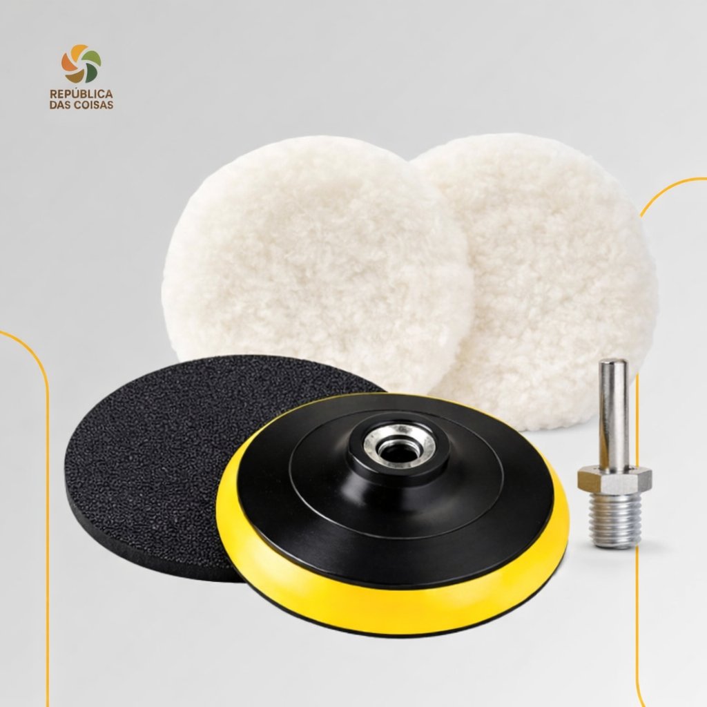 Kit Boina de Lã Polimento Automotivo 125mm 5 Pol Velcro Politriz Furadeira Parafusadeira