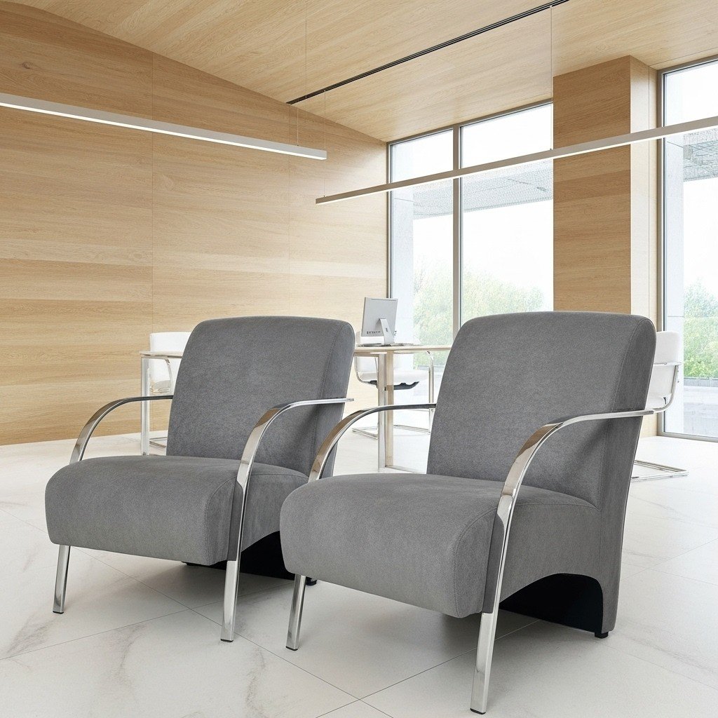 Poltrona bellastory Decorativa Consultório Braços em alumínio espuma D28 Estrutura em madeira Recepção escritório