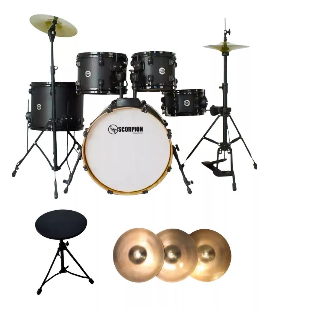 Bateria Rmv Scorpion Bumbo 20 Com Banco E Pratos preta