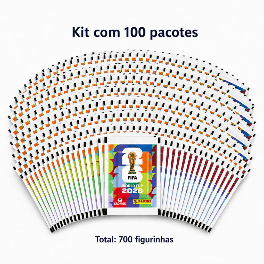 Kit 100 Envelopes de Figurinhas Copa do Mundo FIFA 2026 com 7 Cromos - Panini CN