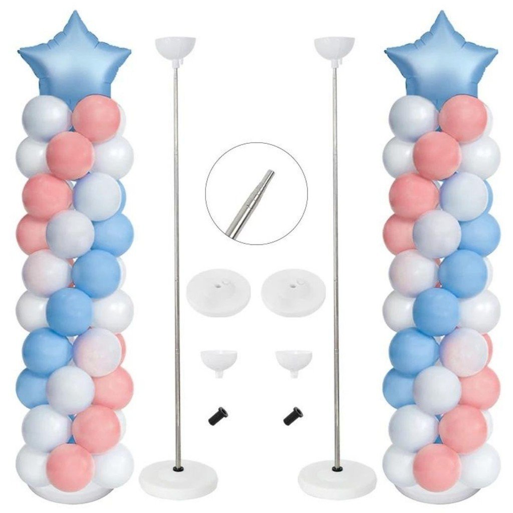 2 Suporte de Balão 2m Coluna Ajustável Metálica Telescópico Decoração Festa