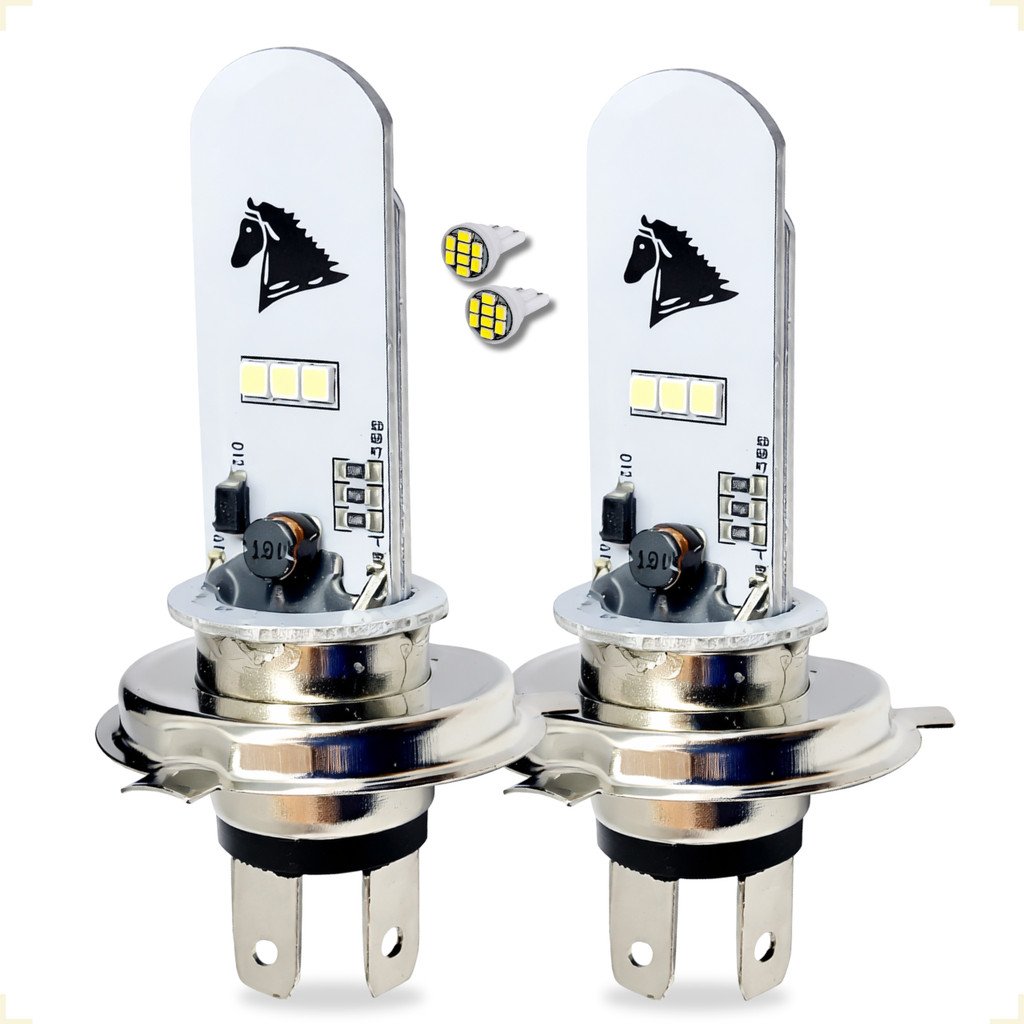 Kit de Lâmpada Farol Alto Baixo de Led Carro H4 Prime Stallion Cavalinho 8000k Par Super Branca 12V