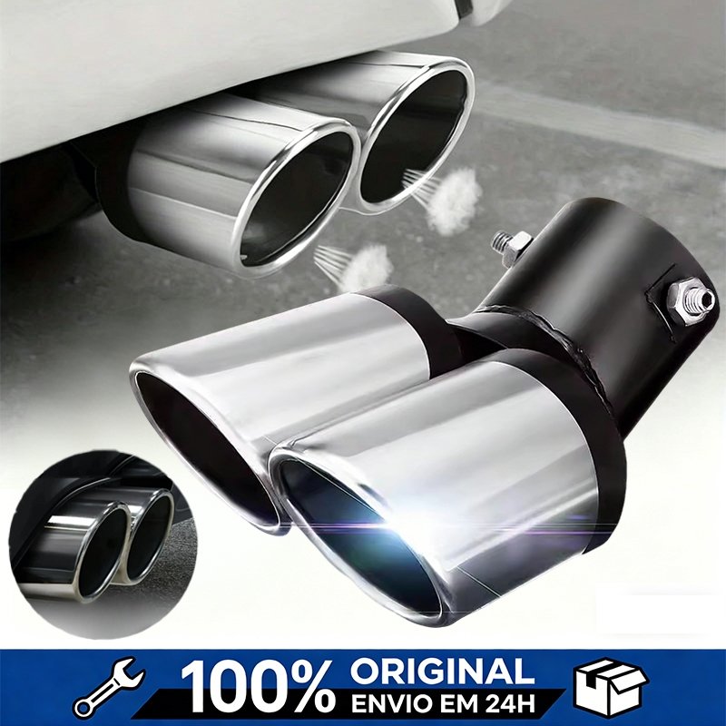 Ponteira Escapamento Universal Tubo Escape Para Carro Com Dupla Ponta De Aço Inoxidável Silenciador Automático
