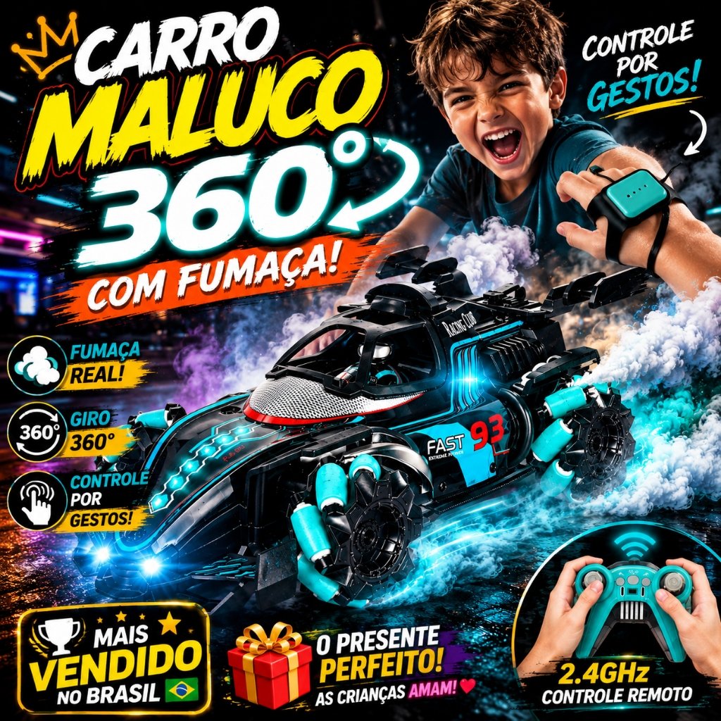 Carro Controle Remoto 360° Acrobático com Fumaça 4x4 Drift Carrinho Infantil