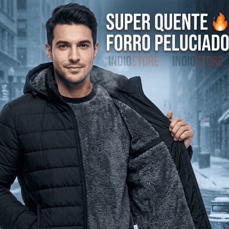Jaqueta Puffer Masculina Impermeável Capuz Peluciada Super Quente Inverno Capuz Removivel