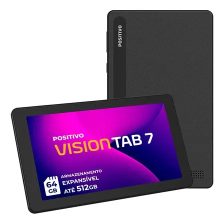Tablet Positivo Vision Tab 7 - Processador Octa-core 3gb Ram 64gb Armazenamento Tela 7 Ips Bateria 3100mah, Android 14 Go, Wi-fi - Preto
