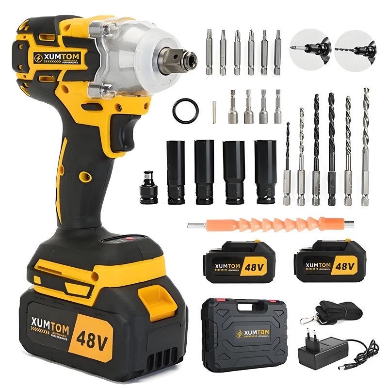 Chave de Impacto Profissional 48V Eletrica 450NM Parafusadeira Furadeira Brushless Com Maleta 2 Baterias kit ferramentas