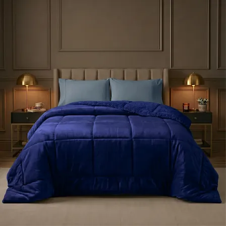 Coberdrom Edredom Casal Sherpa Dupla Face Plush 600 Fios Azul