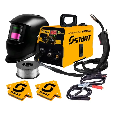 Máquina De Solda Inversora Mig 160a 3 Em 1 Tig Lift Start Com Máscara E Esquadros 12kg Amarelo 220v