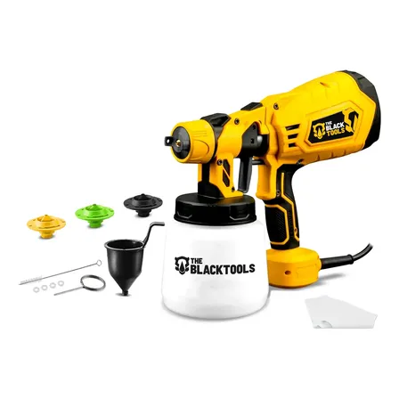 Pistola De Pintura E Pulverizadora Elétrica Portátil Hvlp 1.250l C/5 Bicos E Acessórios 600w Tpp150 The Black Tools Amarelo 127v