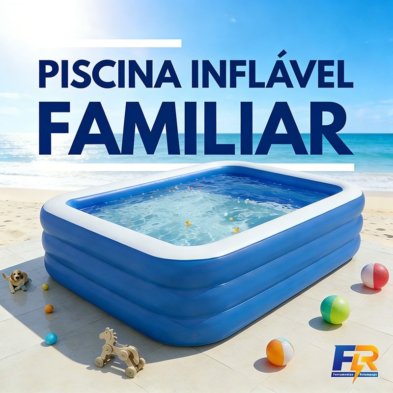 Piscina inflável Retangular PVC Azul Familiar Resistente 150/180/210/260/305 cm Infantil e Adulto